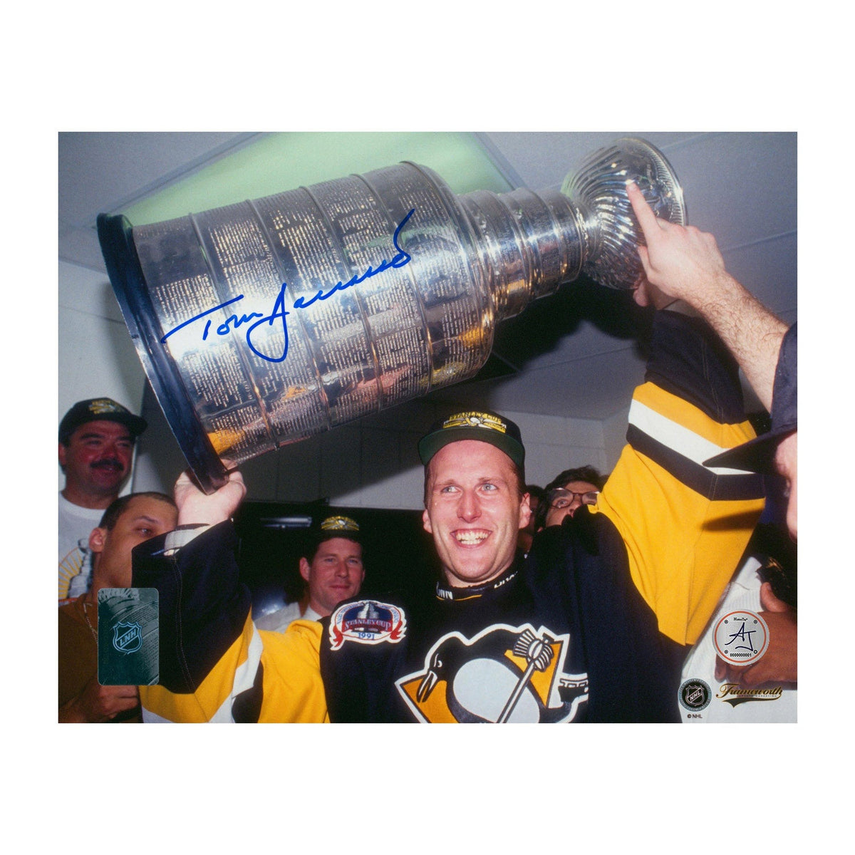 Tom Barrasso Autographed Pittsburgh Penguins Stanley Cup 8x10 Photo product image 1, provided for visual reference and