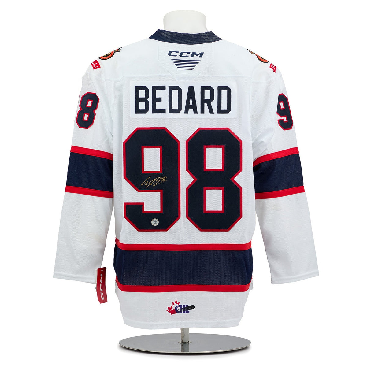Connor Bedard Signed Regina Pats White Replica CCM Hockey Jersey product image 1, provided for visual reference and product