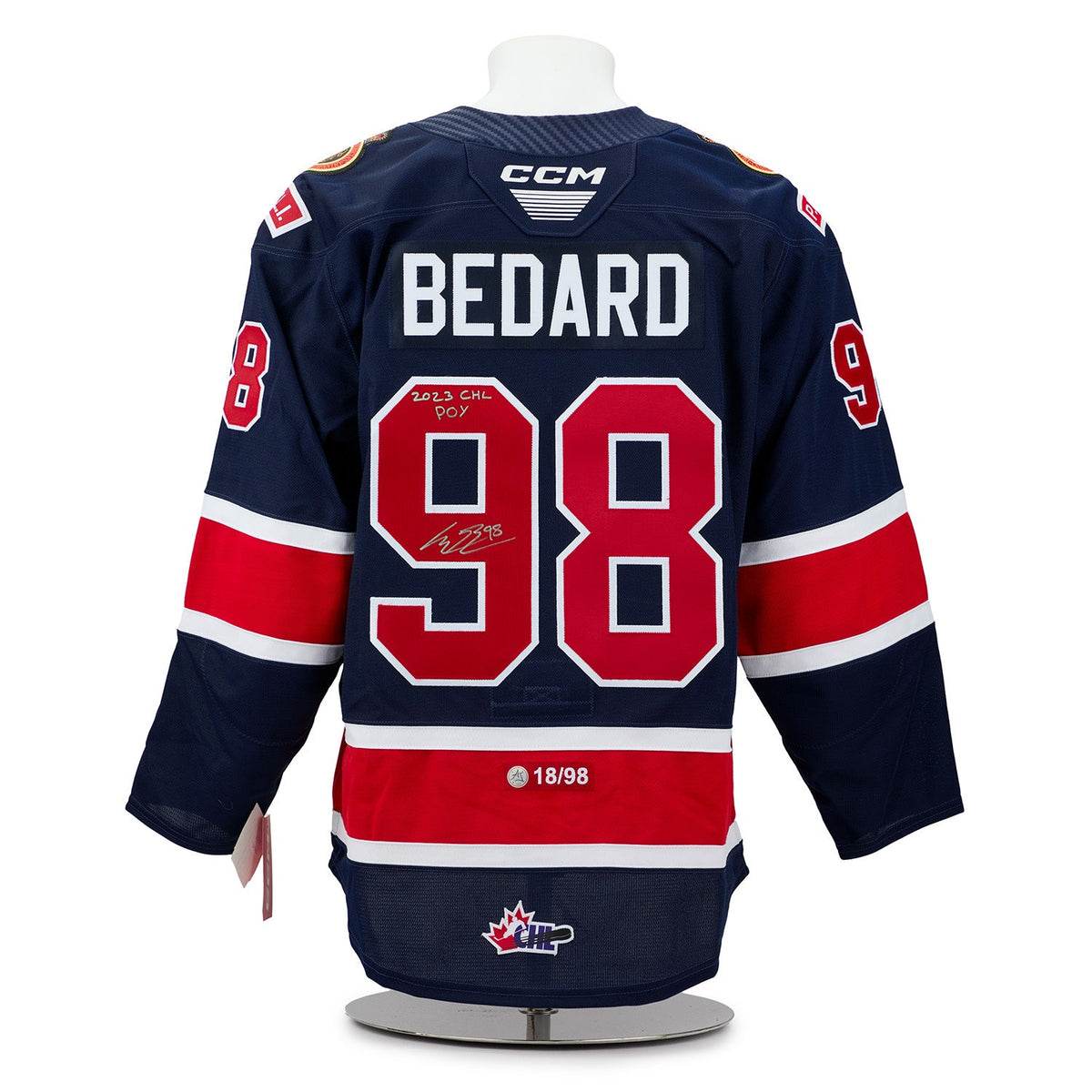Connor Bedard Regina Pats Signed & Inscribed CHL POY Authentic CCM Jersey #18/98 product image 1, provided for visual