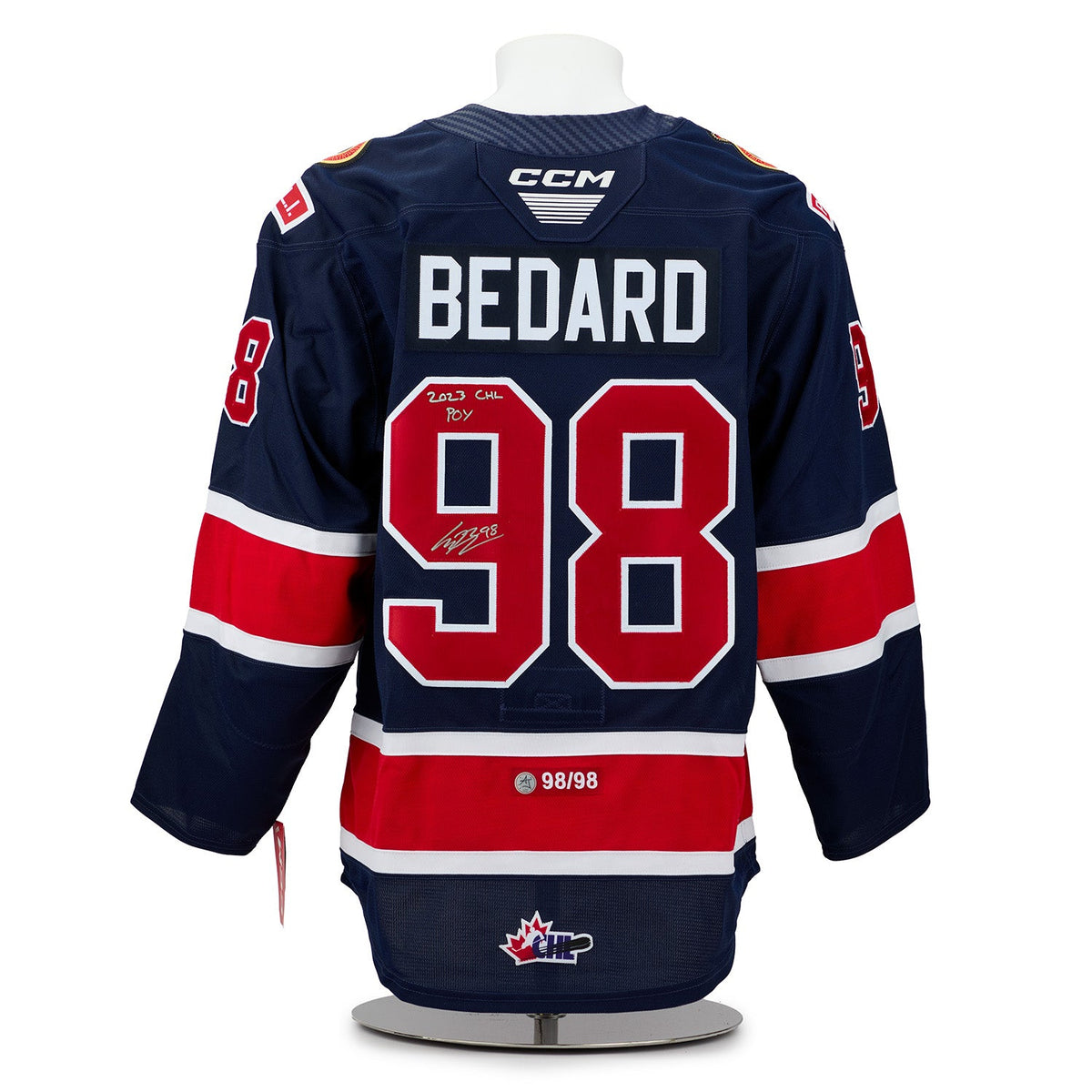 Connor Bedard Regina Pats Signed & Inscribed CHL POY Authentic CCM Jersey #98/98 product image 1, provided for visual