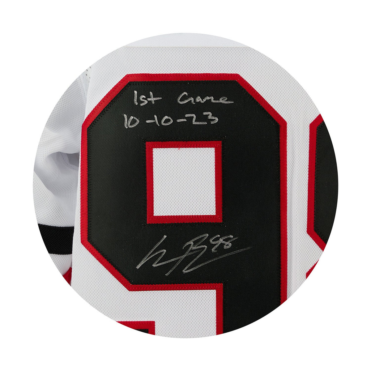 Connor Bedard Chicago Blackhawks Signed & Dated 1st Game adidas Jersey #52/98 product image 3, provided for visual reference