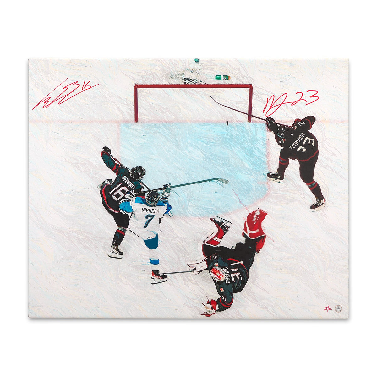 Connor Bedard & Mason Mctavish Dual Signed Team Canada 26x32 Art Canvas #18/22 product image 1, provided for visual