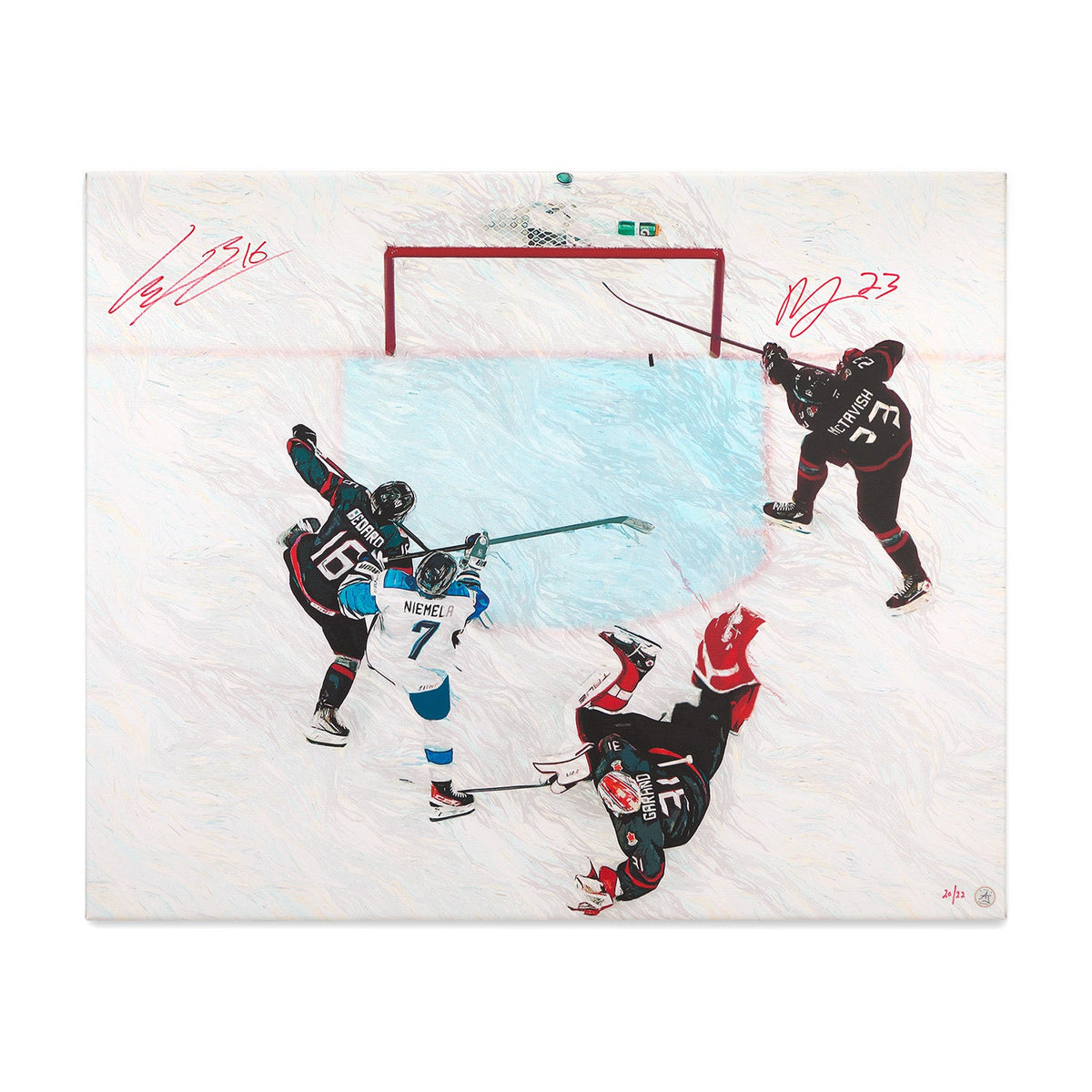 Connor Bedard & Mason Mctavish Dual Signed Team Canada 26x32 Art Canvas #20/22 product image 1, provided for visual