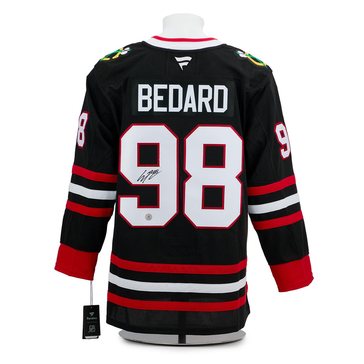Connor Bedard Autographed Chicago Blackhawks Alt Black Fanatics Premium Jersey product image 1, provided for visual