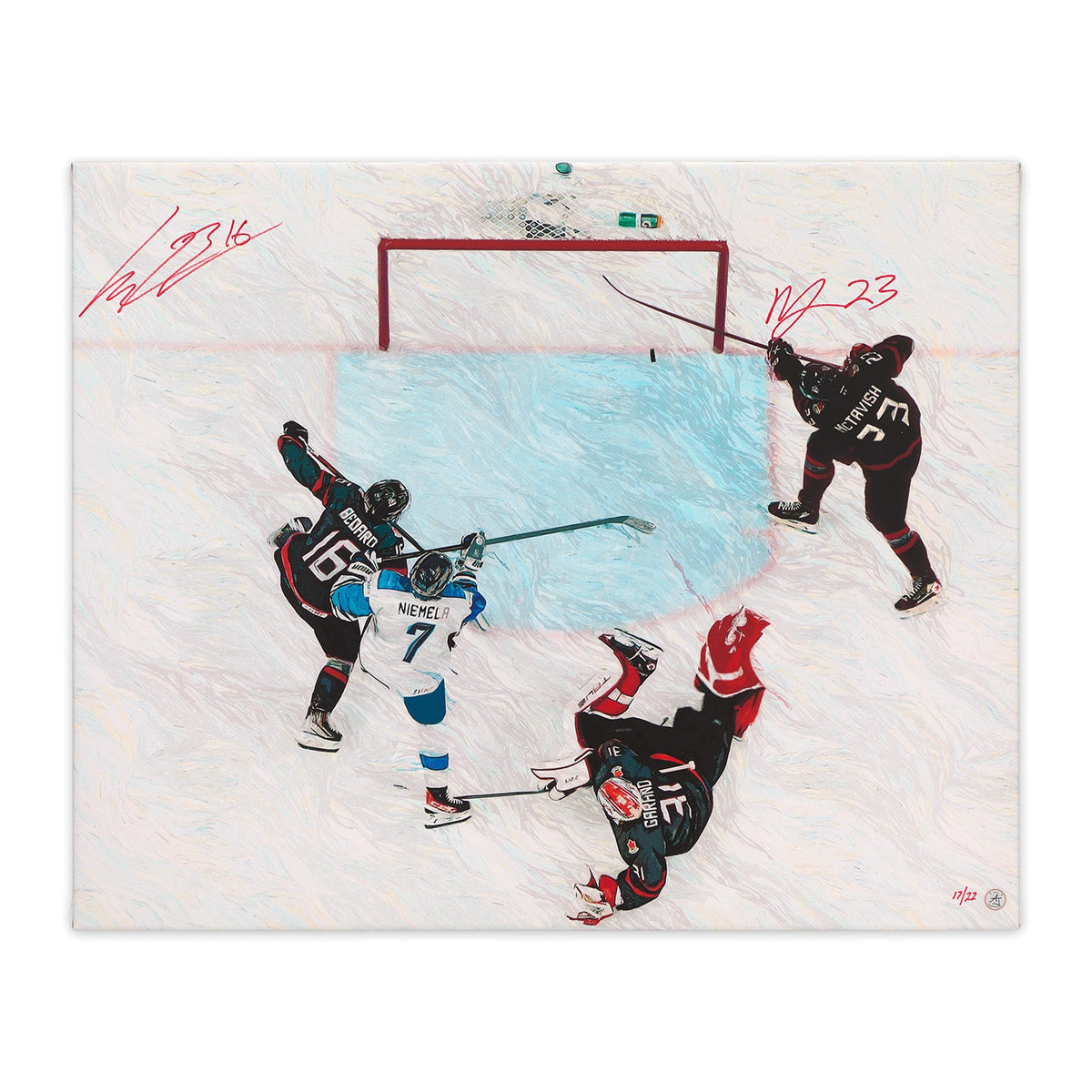 Connor Bedard & Mason Mctavish Dual Signed Team Canada 26x32 Art Canvas #17/22 product image 1, provided for visual