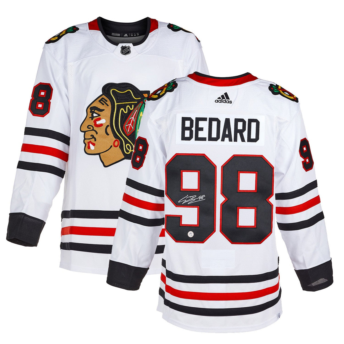 Connor Bedard Signed Chicago Blackhawks White adidas Jersey product image 3, provided for visual reference and product