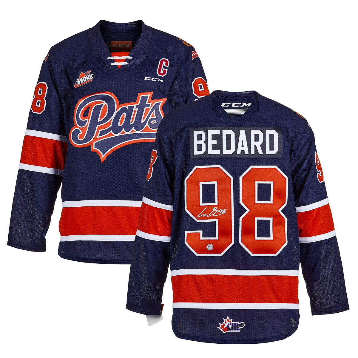 Connor Bedard Autographed Regina Pats Blue CCM Jersey product image 3, provided for visual reference and product detail