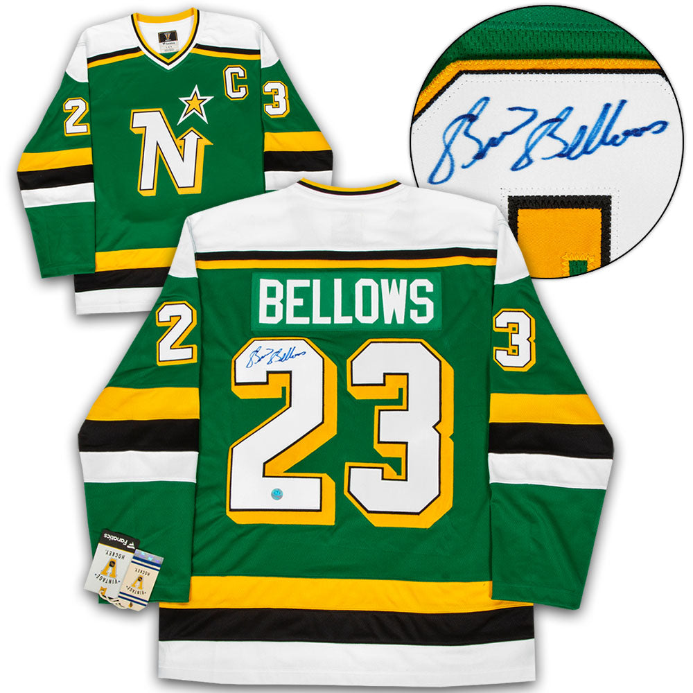 Brian Bellows Signed Minnesota North Stars Throwback Breakaway Jersey product image 1, provided for visual reference and