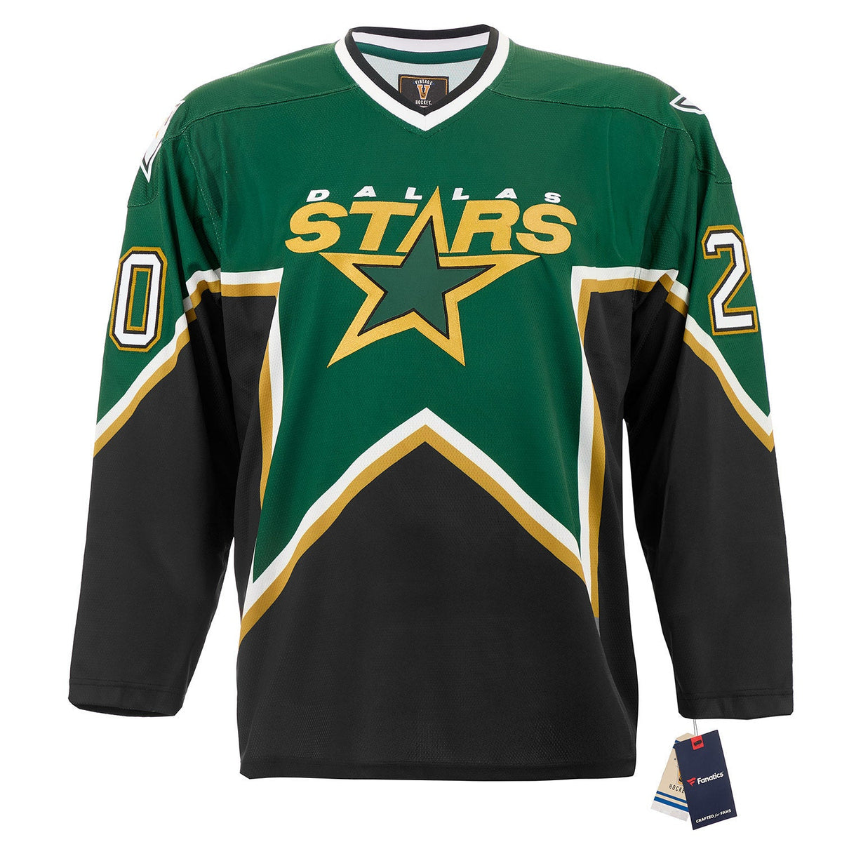 Ed Belfour Autographed Dallas Stars Fanatics Throwback Jersey product image 2, provided for visual reference and product