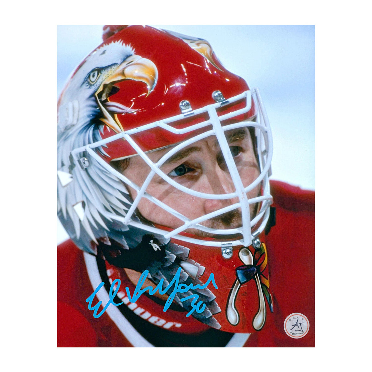 Ed Belfour Signed Chicago Blackhawks Eagle Mask Profile 8x10 Photo product image 1, provided for visual reference and
