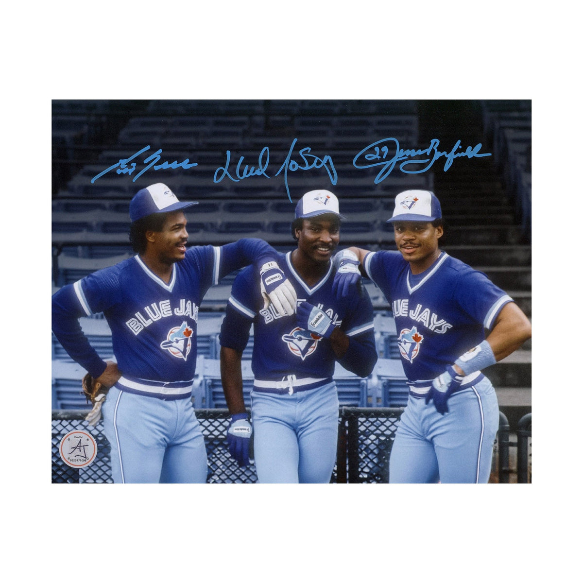 George Bell, Lloyd Moseby & Jesse Barfield Signed Toronto Blue Jays 8x10 Photo product image 1, provided for visual