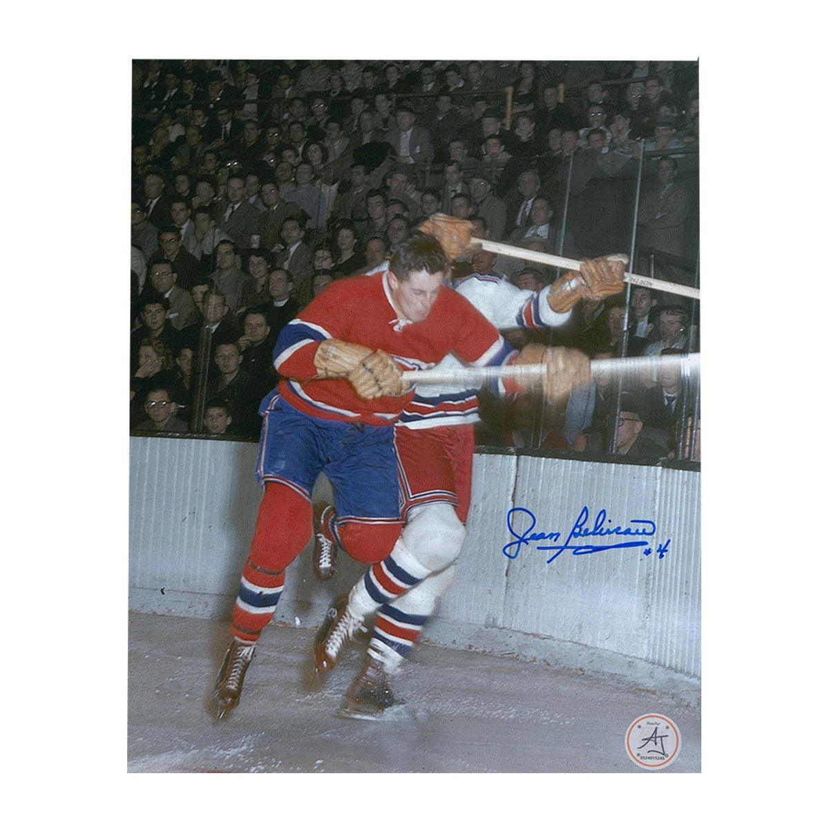 Jean Beliveau Autographed Montreal Canadiens Checking 8x10 Photo product image 1, provided for visual reference and product