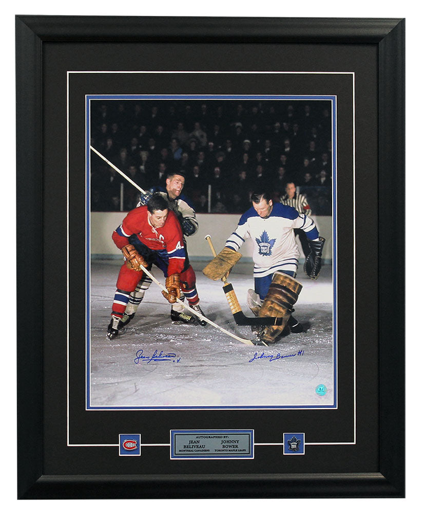 Jean Beliveau vs Johnny Bower Dual Signed Original 6 Hockey Legends 20x24 Frame product image 1, provided for visual