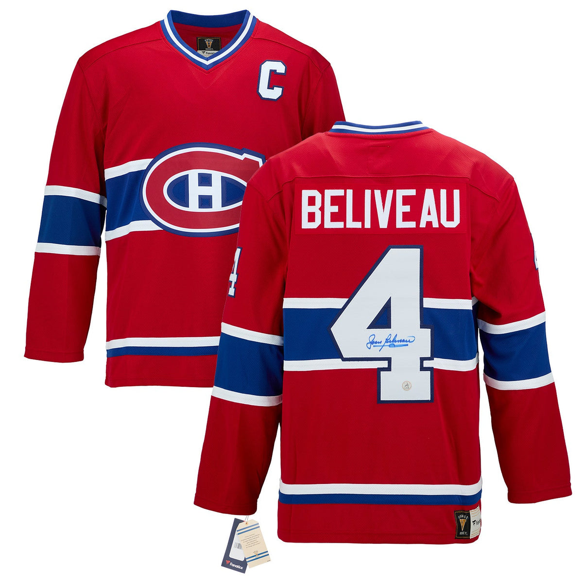 Jean Beliveau Autographed Montreal Canadiens Fanatics Throwback Jersey product image 3, provided for visual reference and