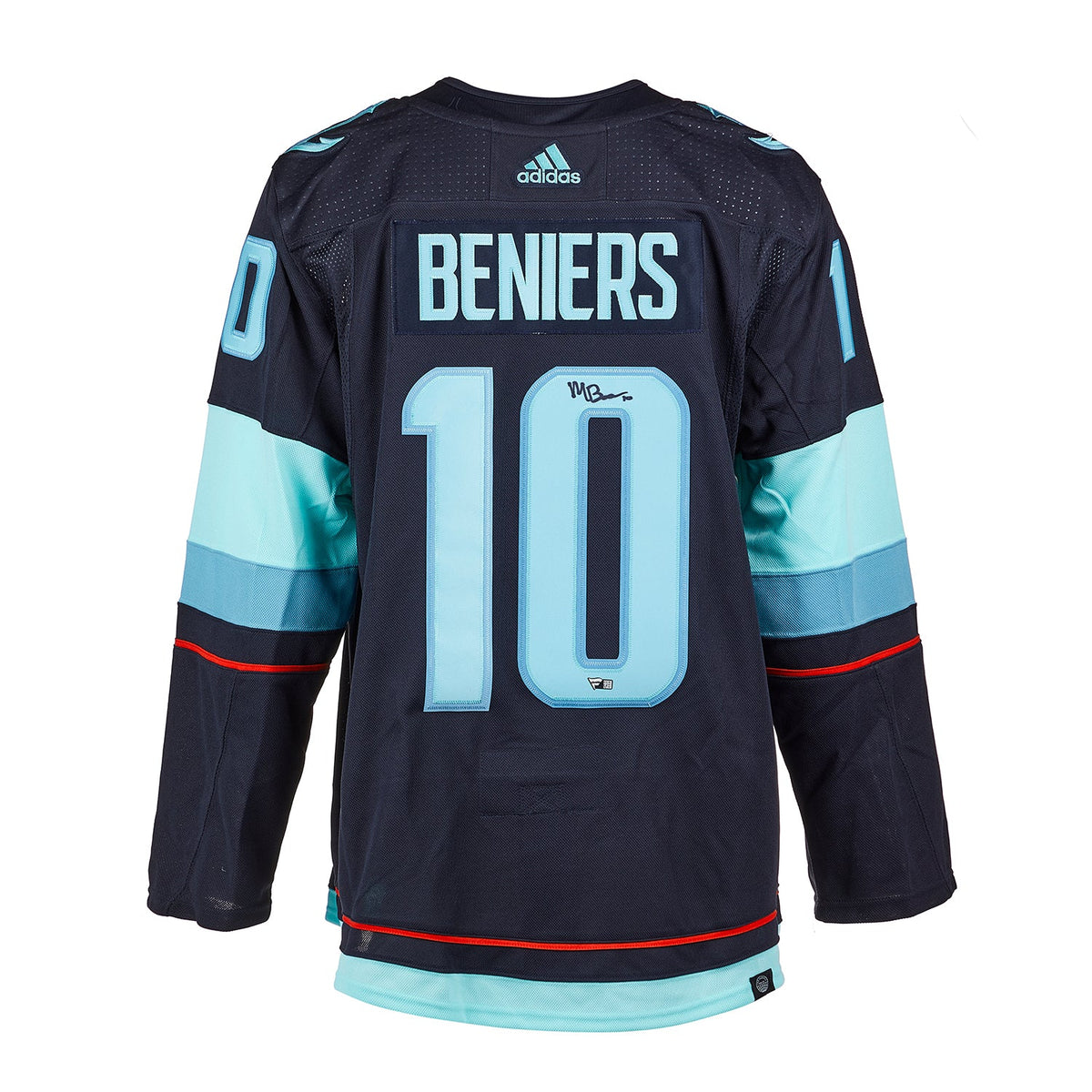Matty Beniers Autographed Seattle Kraken adidas Jersey product image 1, provided for visual reference and product detail