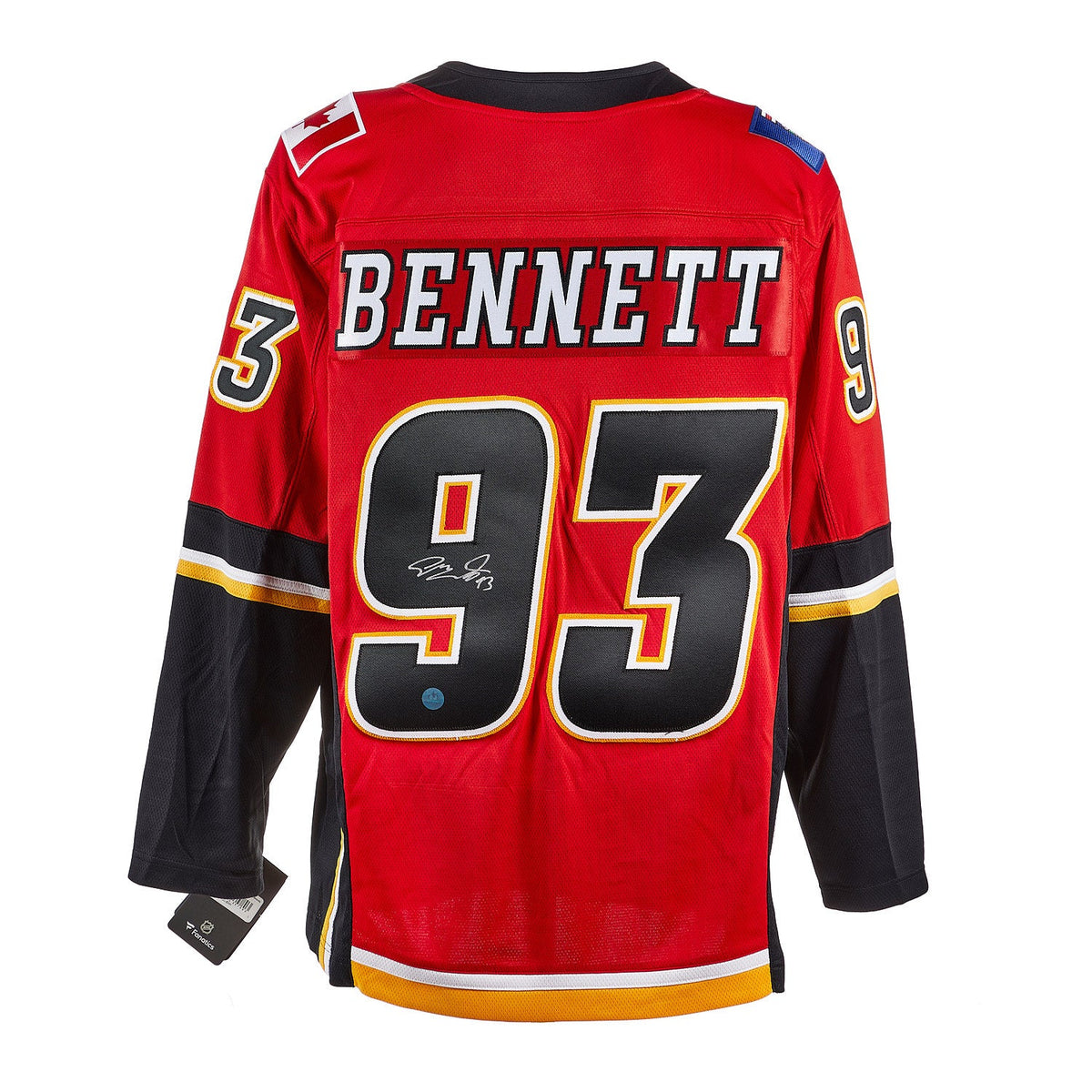 Sam Bennett Autographed Calgary Flames Black Logo Fanatics Breakaway Jersey product image 1, provided for visual reference