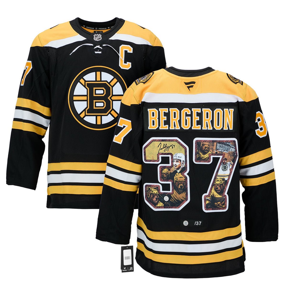 Patrice Bergeron Signed Boston Bruins Comic Book Bear Art Jersey #/37 product image 3, provided for visual reference and