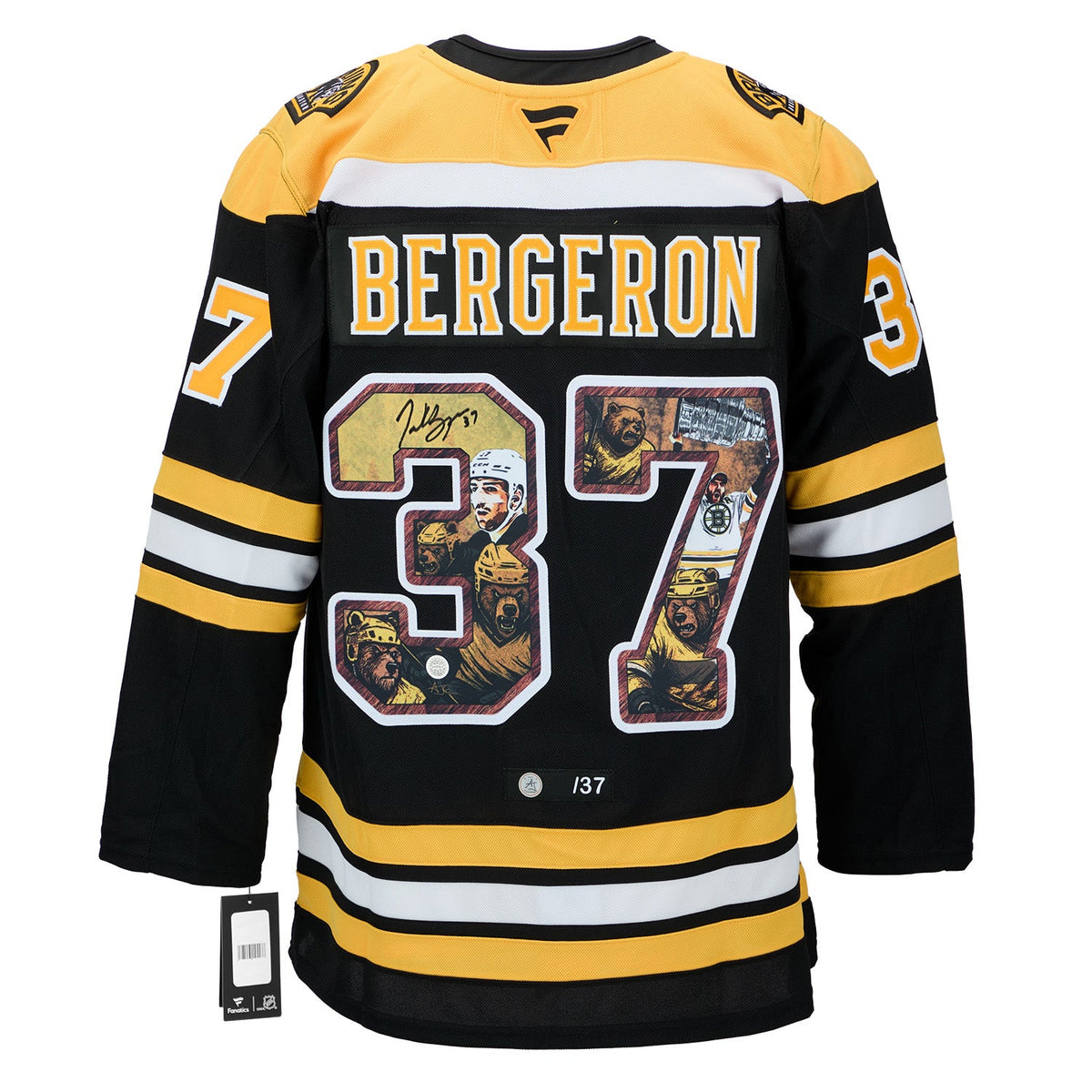 Patrice Bergeron Signed Boston Bruins Comic Book Bear Art Jersey #/37 product image 1, provided for visual reference and