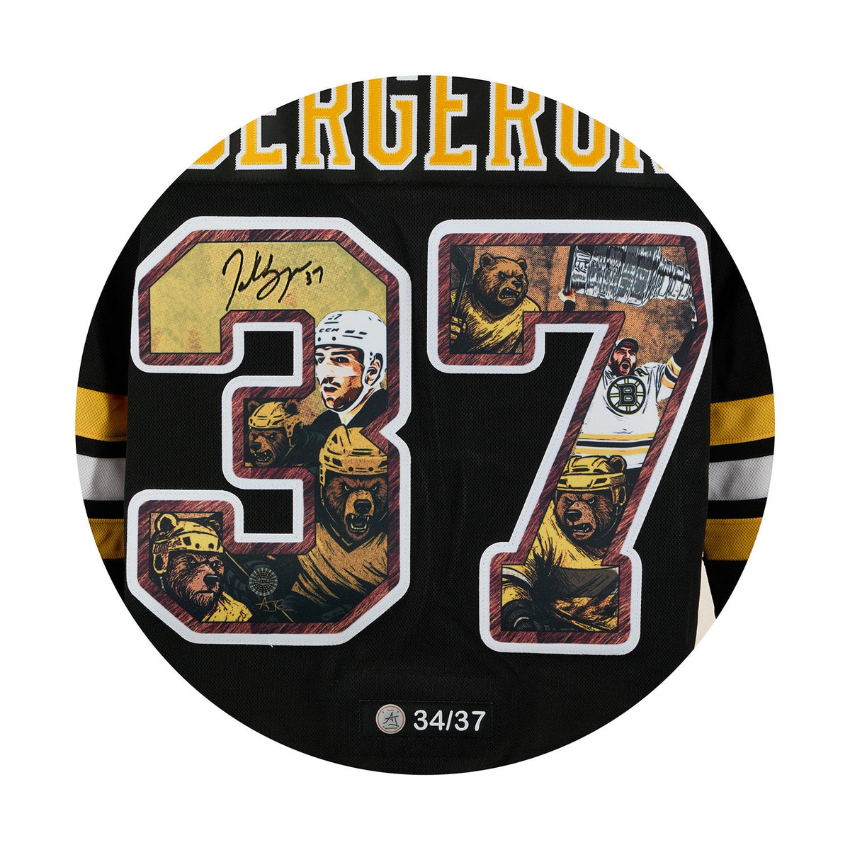 Patrice Bergeron Signed Boston Bruins Comic Book Bear Art Jersey #34/37 product image 3, provided for visual reference and
