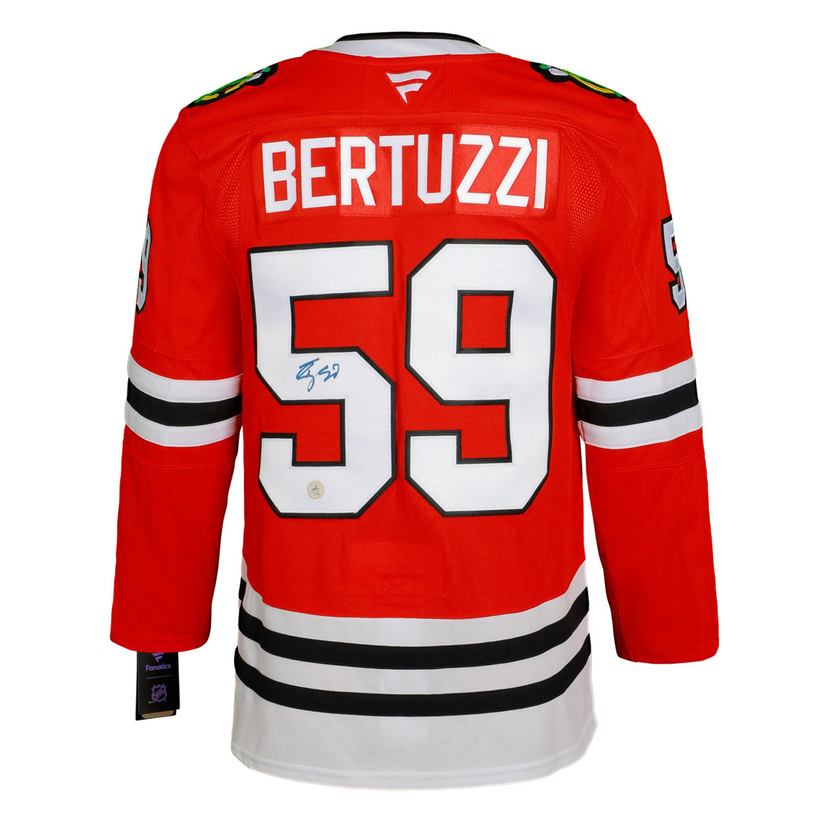 Tyler Bertuzzi Autographed Chicago Blackhawks Fanatics Premium Jersey product image 1, provided for visual reference and