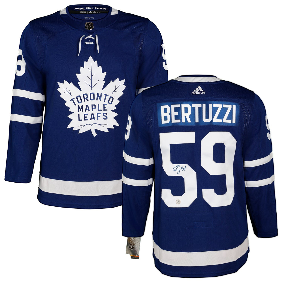 Tyler Bertuzzi Autographed Toronto Maple Leafs Blue adidas Jersey product image 3, provided for visual reference and product