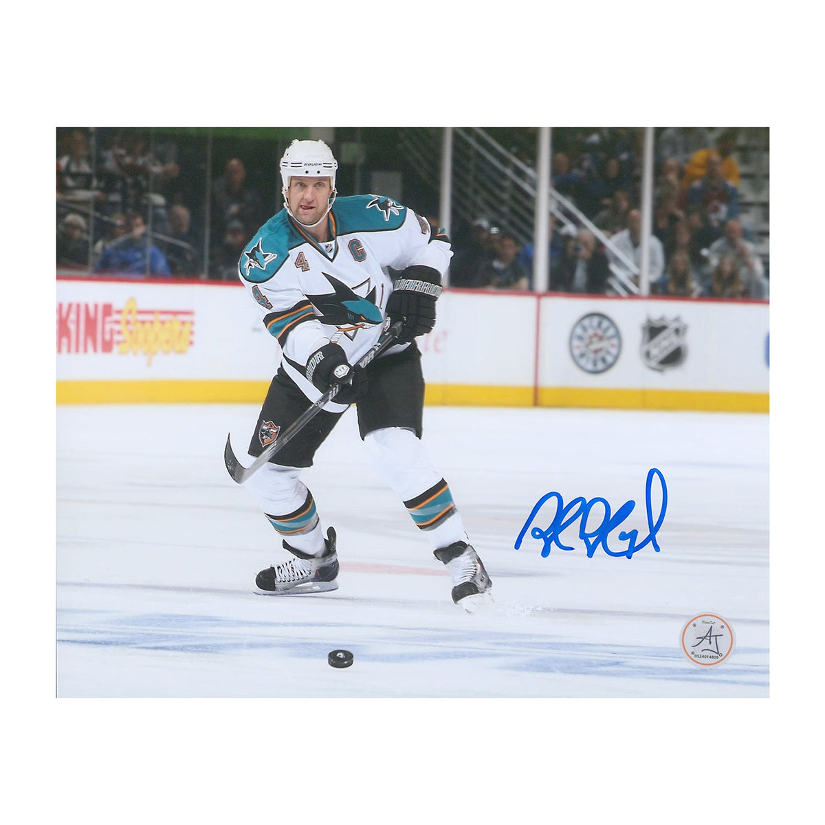 Rob Blake Autographed San Jose Sharks Captain 8x10 Photo product image 1, provided for visual reference and product detail