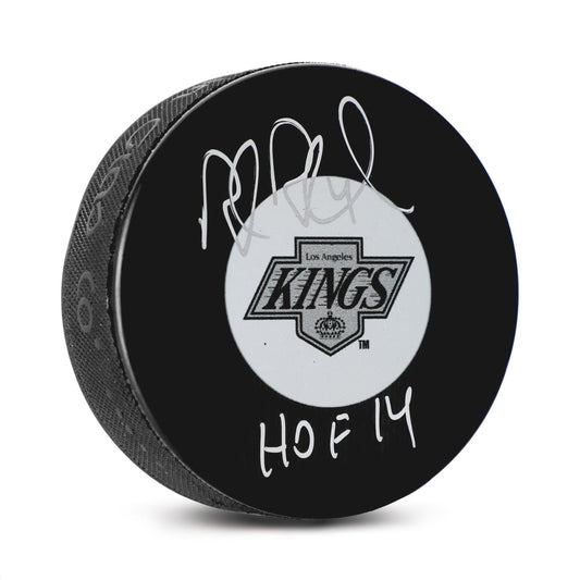 Rob Blake Signed Los Angeles Kings Vintage Logo Puck with HOF Note product image 1, provided for visual reference and