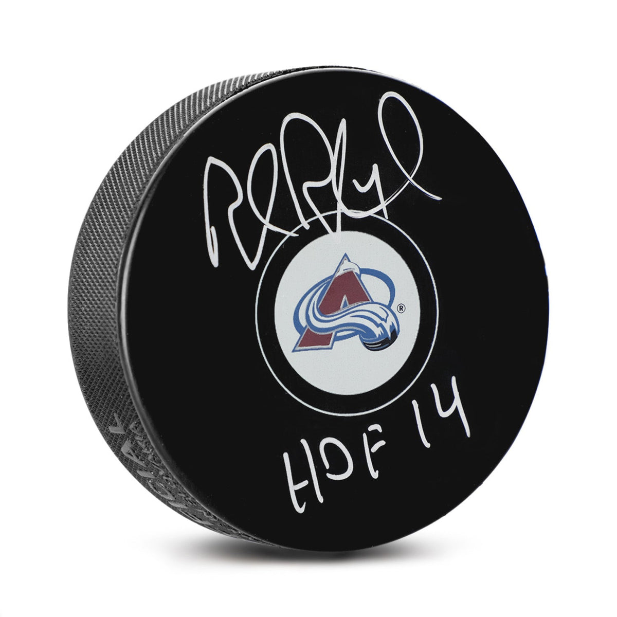 Rob Blake Signed Colorado Avalanche Hockey Puck with HOF Note product image 1, provided for visual reference and product