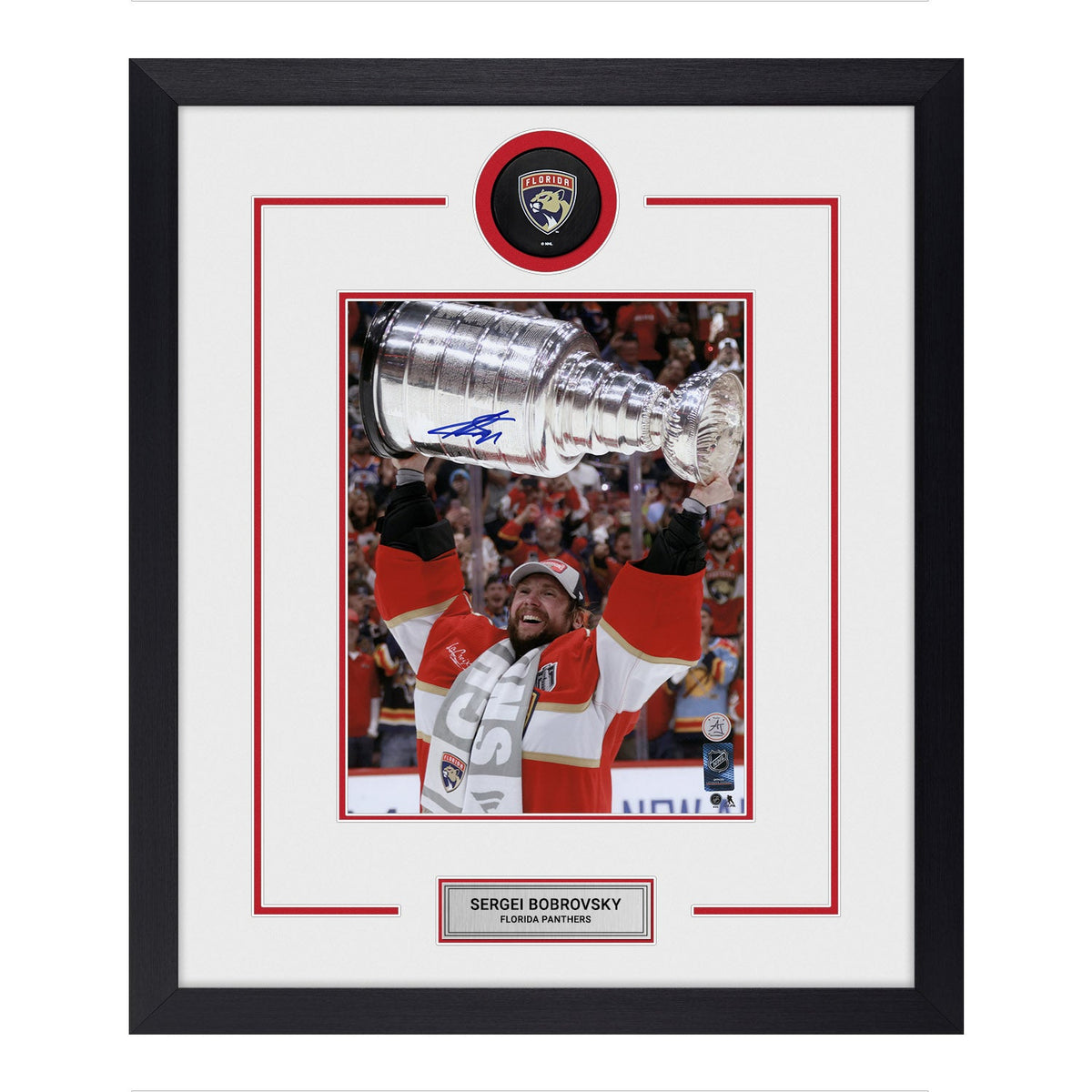 Sergei Bobrovsky Autographed Florida Panthers Puck Logo 23x27 Frame product image 1, provided for visual reference and