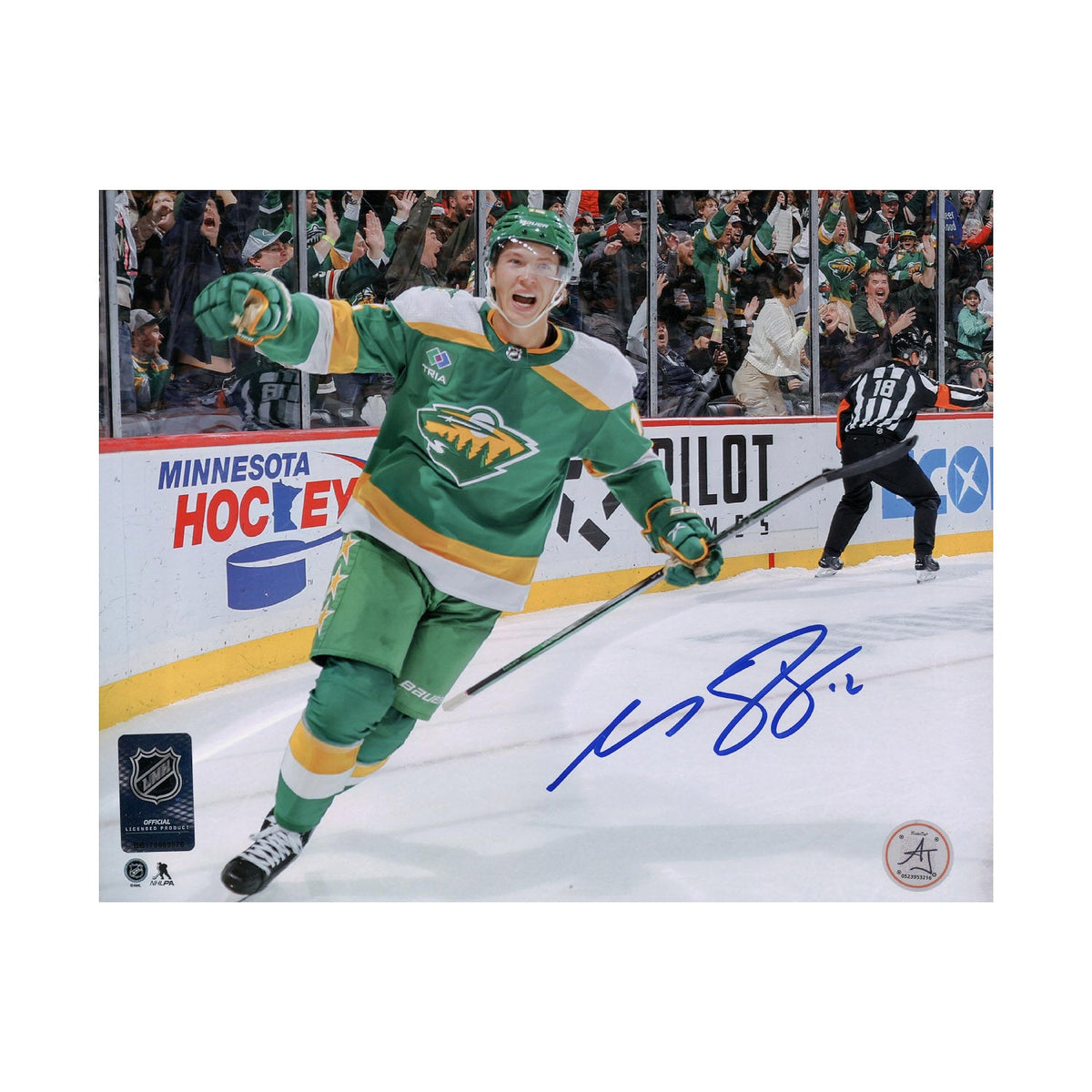 Matt Boldy Signed Minnesota Wild Goal Celebration 8x10 Photo product image 1, provided for visual reference and product