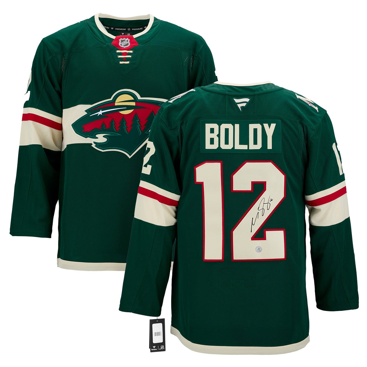 Matt Boldy Autographed Minnesota Wild Fanatics Premium Jersey product image 3, provided for visual reference and product