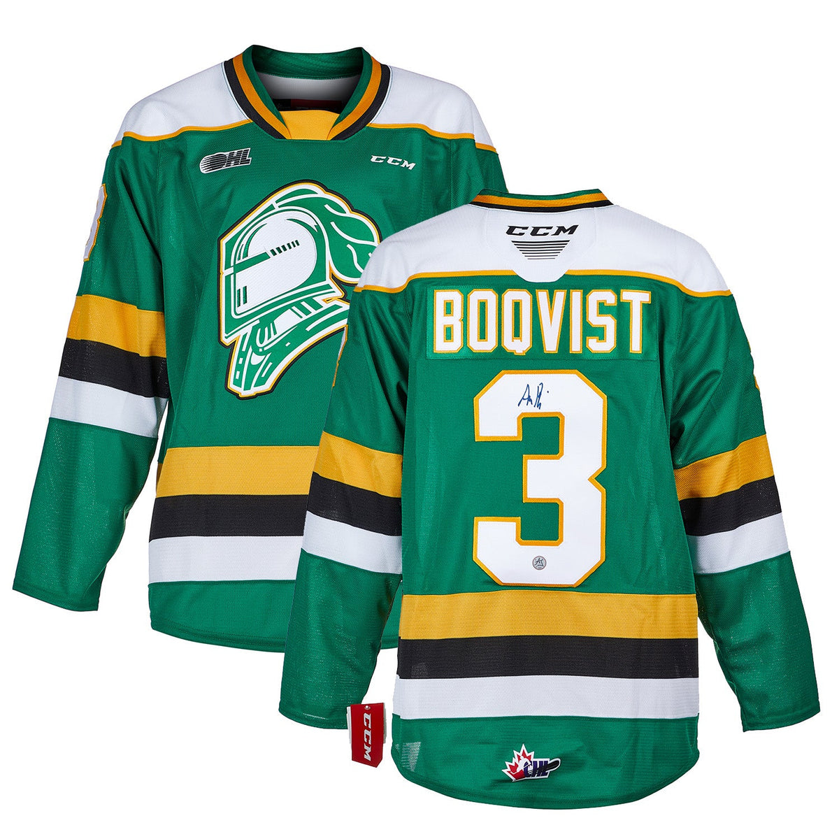 Adam Boqvist London Knights Autographed CHL Hockey Jersey product image 3, provided for visual reference and product detail