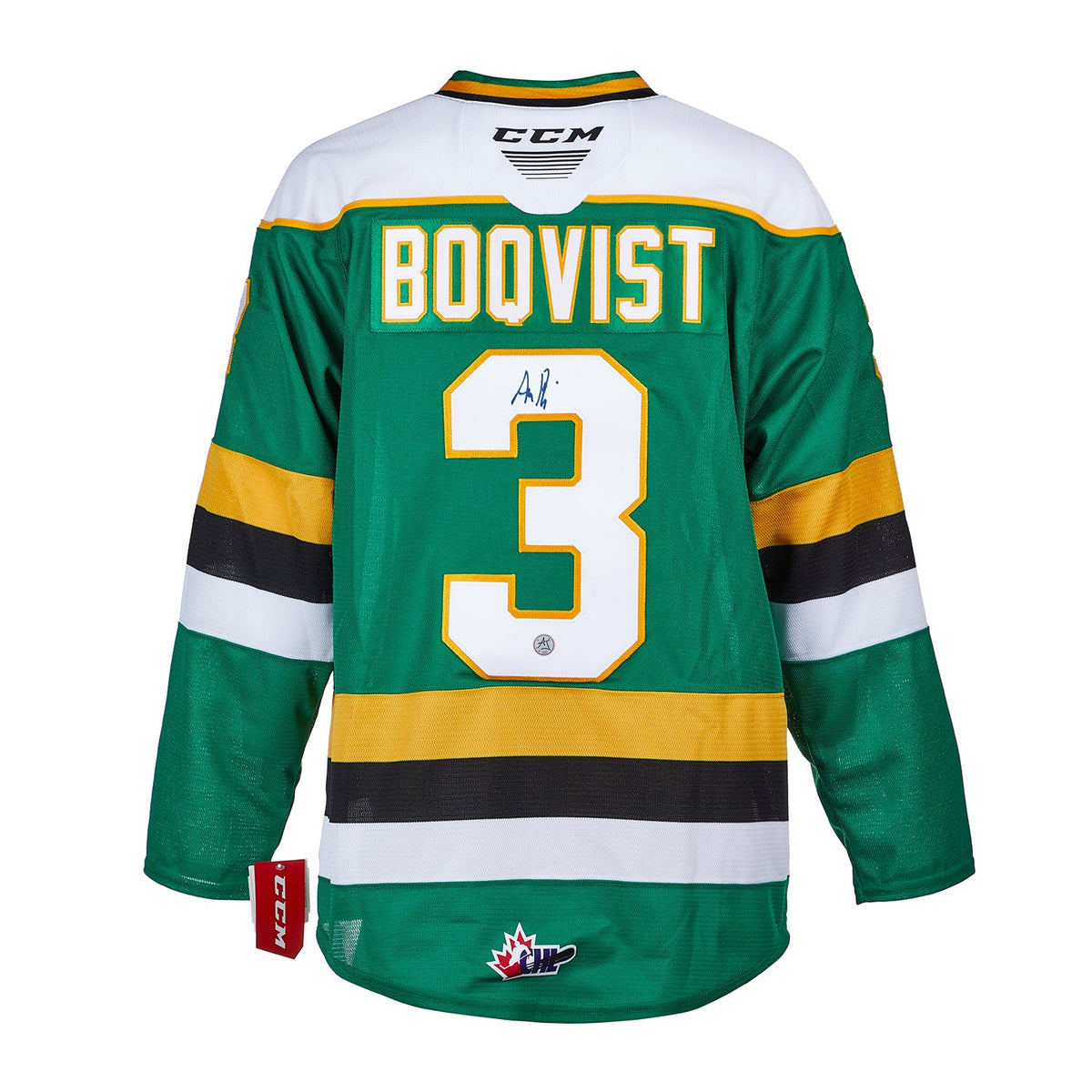 Adam Boqvist London Knights Autographed CHL Hockey Jersey product image 1, provided for visual reference and product detail