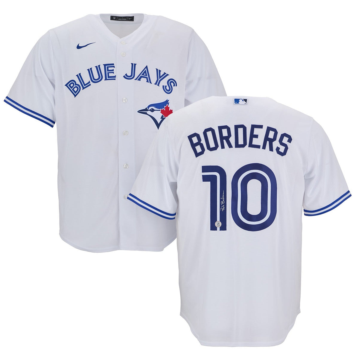 Pat Borders Autographed Toronto Blue Jays White Nike Baseball Jersey product image 3, provided for visual reference and