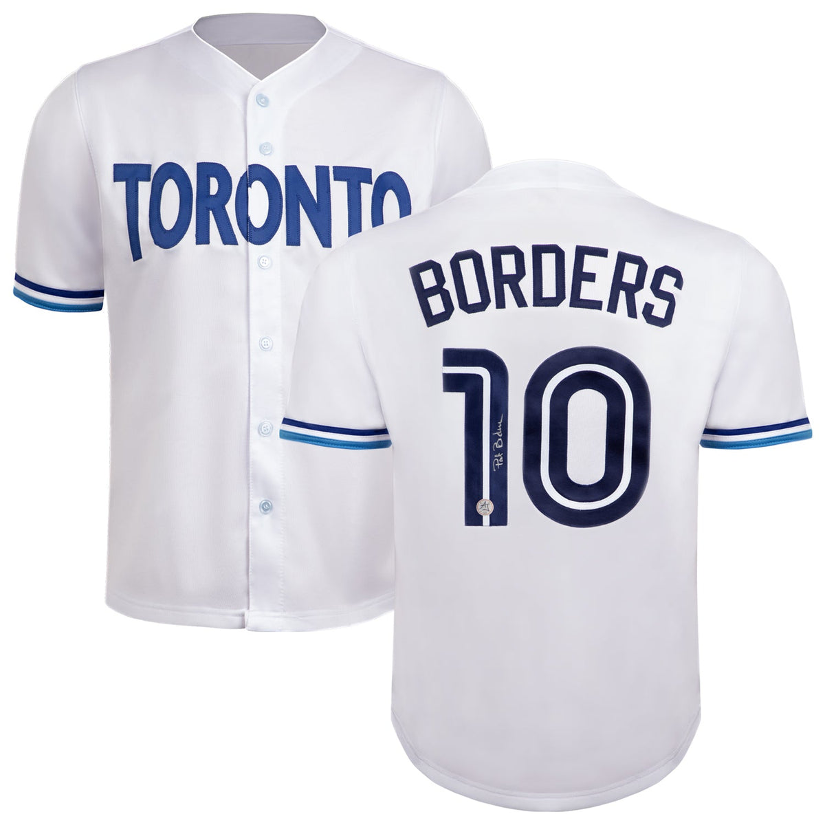 Pat Borders Autographed Toronto City Design White Baseball Jersey product image 3, provided for visual reference and product