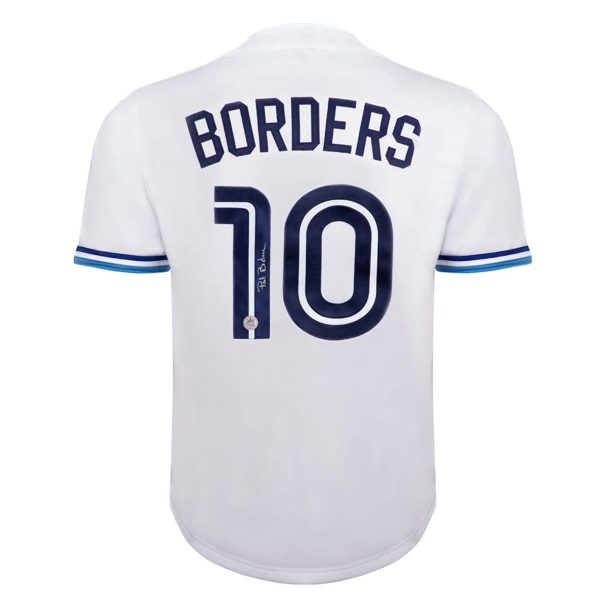 Pat Borders Autographed Toronto City Design White Baseball Jersey product image 1, provided for visual reference and product