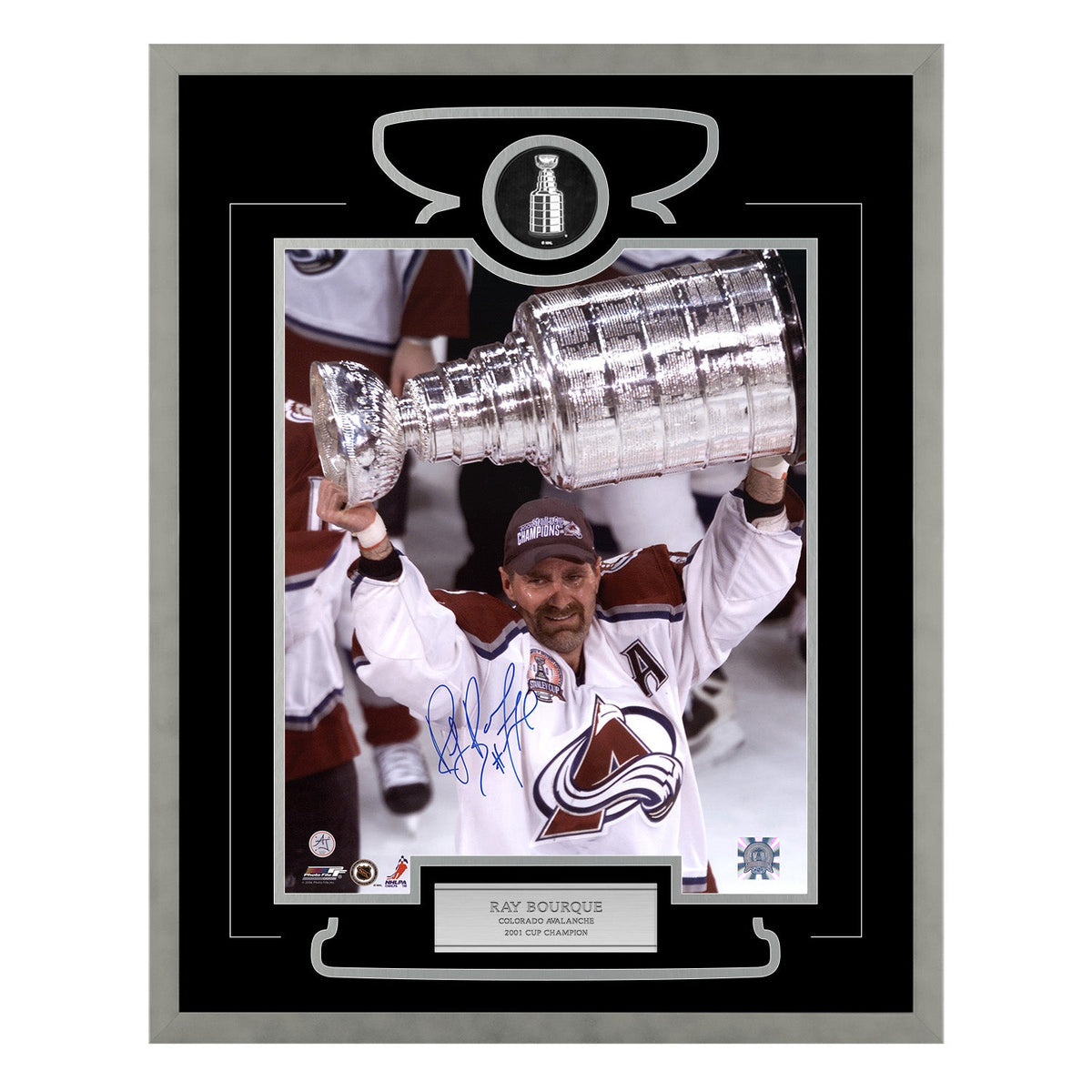 Ray Bourque Signed Colorado Avalanche Cup Champion 26x32 Frame product image 1, provided for visual reference and product