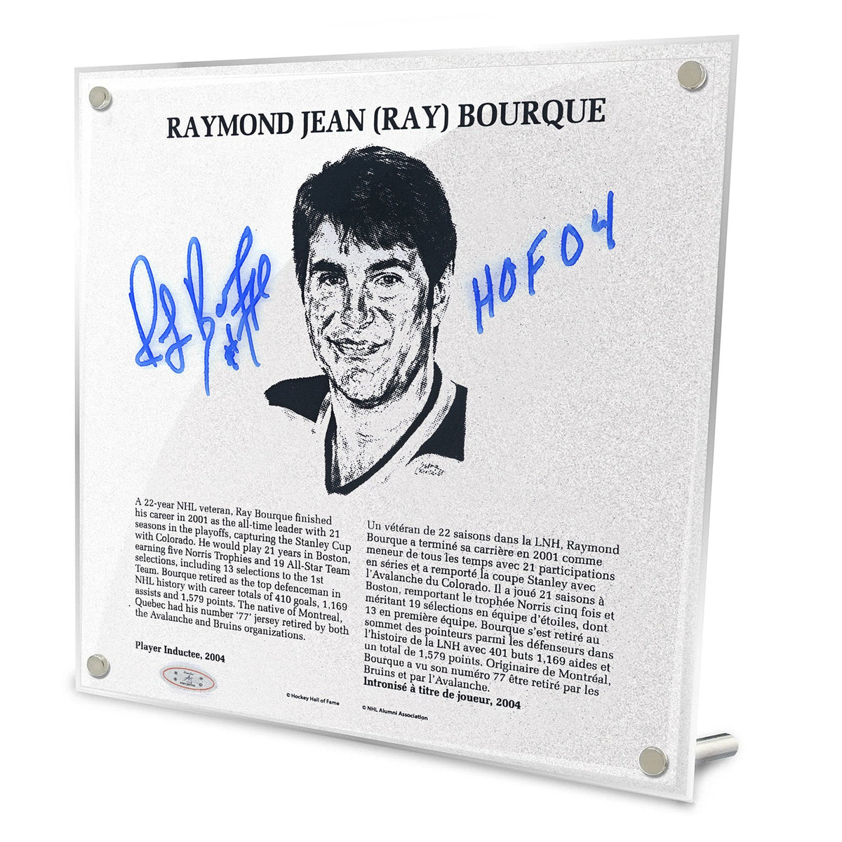 Ray Bourque Signed Replica Hockey Hall of Fame Plaque product image 1, provided for visual reference and product detail