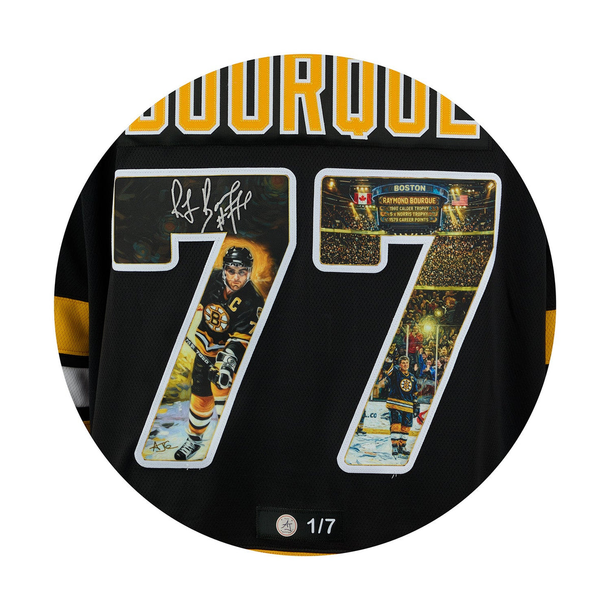 Ray Bourque Autographed Boston Bruins Master Series Art Jersey #1/7 product image 3, provided for visual reference and