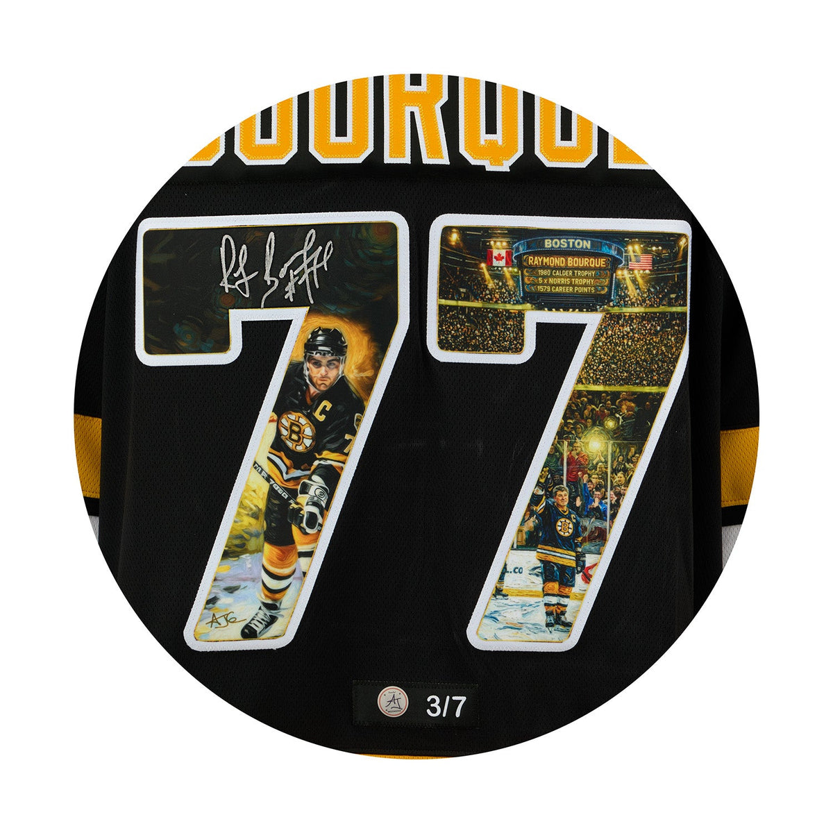 Ray Bourque Autographed Boston Bruins Master Series Art Jersey #3/7 product image 3, provided for visual reference and