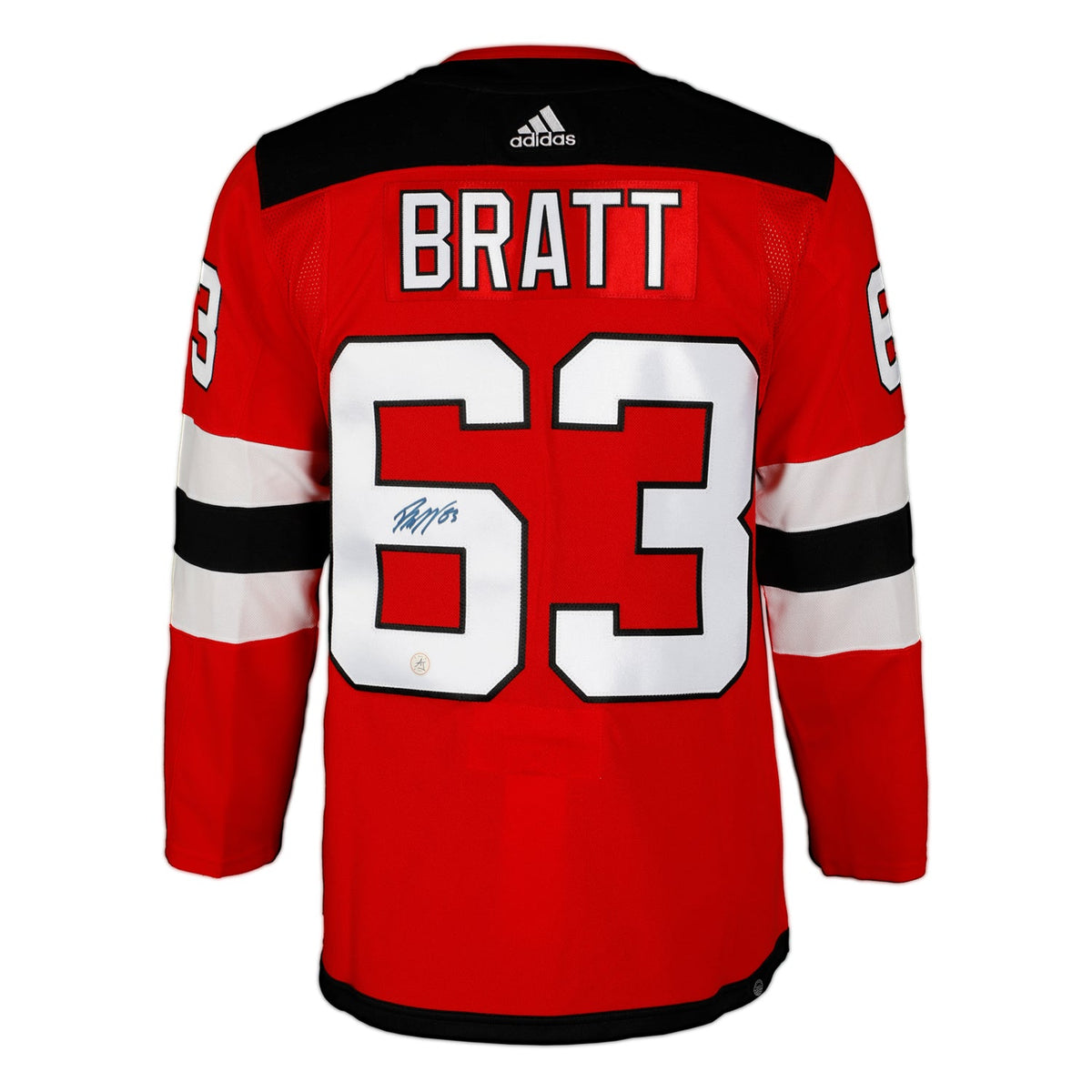 Jesper Bratt Autographed New Jersey Devils Red adidas Jersey product image 1, provided for visual reference and product