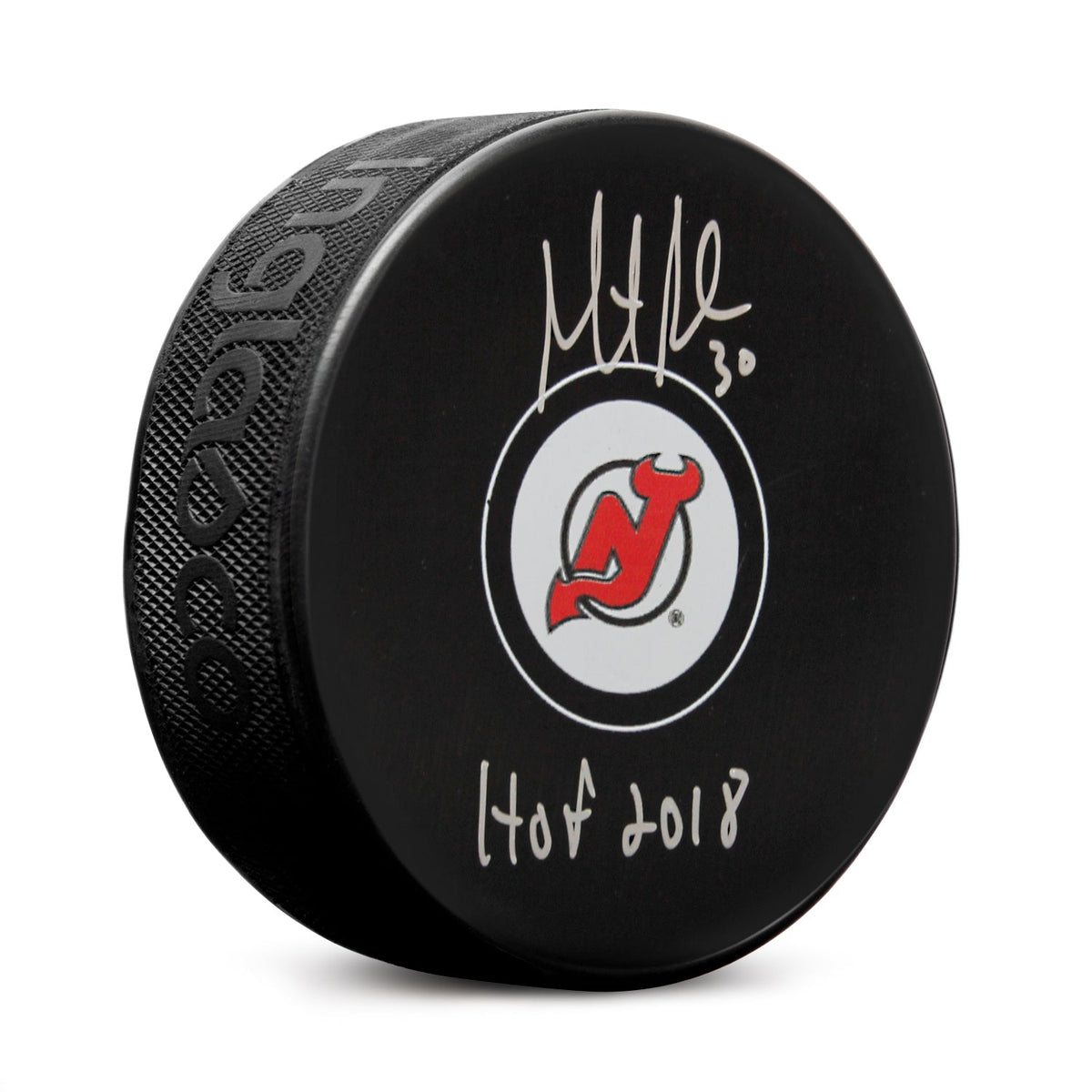 Martin Brodeur Signed New Jersey Devils Hockey Puck with HOF Note product image 1, provided for visual reference and product