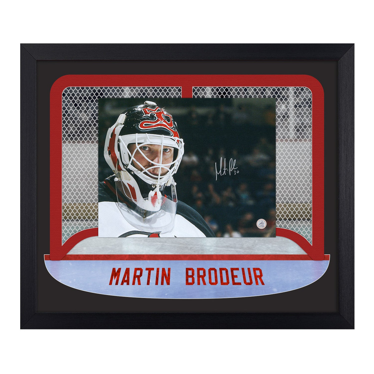 Martin Brodeur Signed New Jersey Goalie Mask Between The Pipes 23x27 Frame product image 1, provided for visual reference