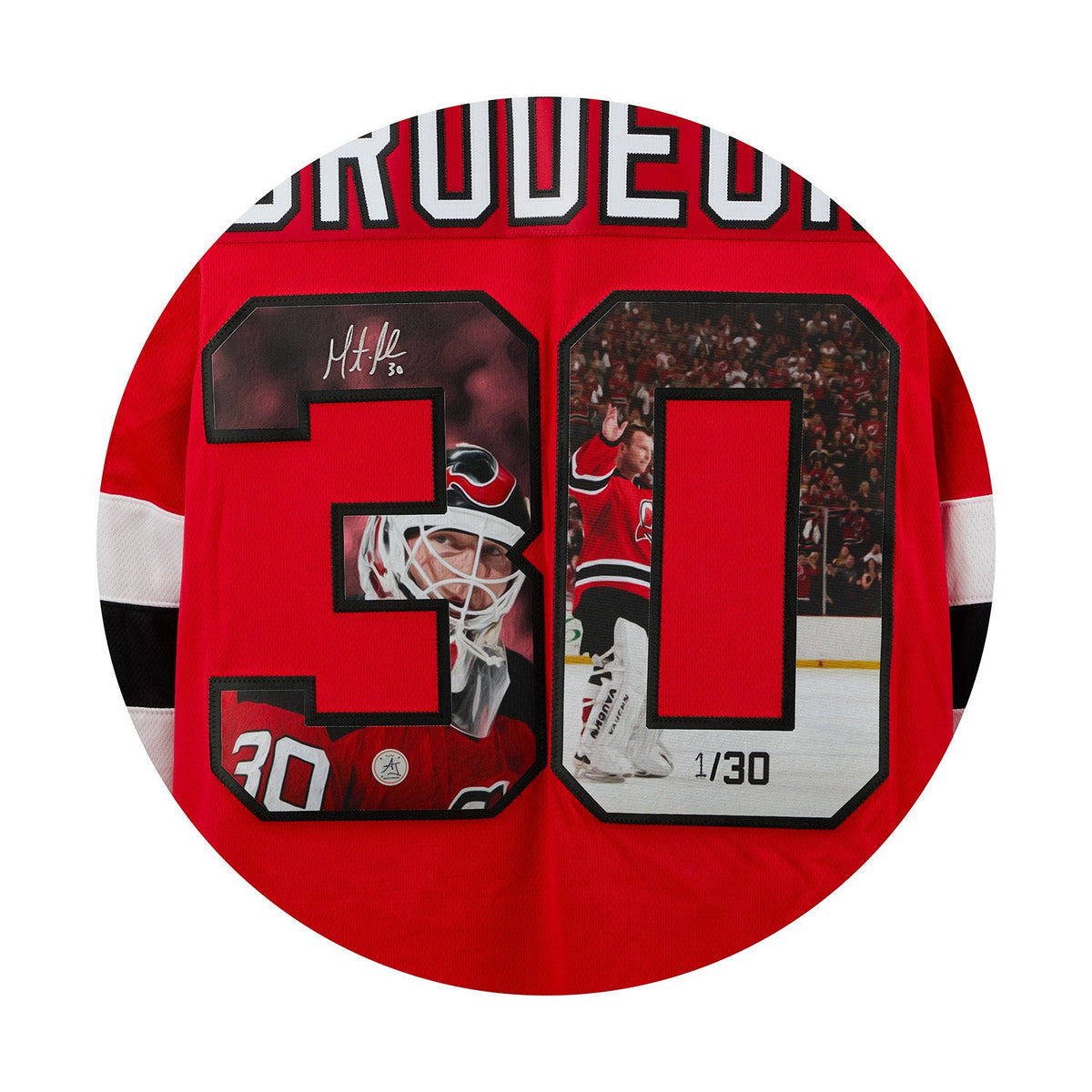 Martin Brodeur Signed New Jersey Devils Classical Art Jersey #1/30 product image 3, provided for visual reference and