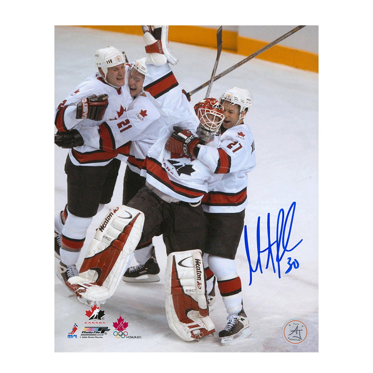 Martin Brodeur Team Canada Autographed Olympic Gold Celebration 8x10 Photo product image 1, provided for visual reference