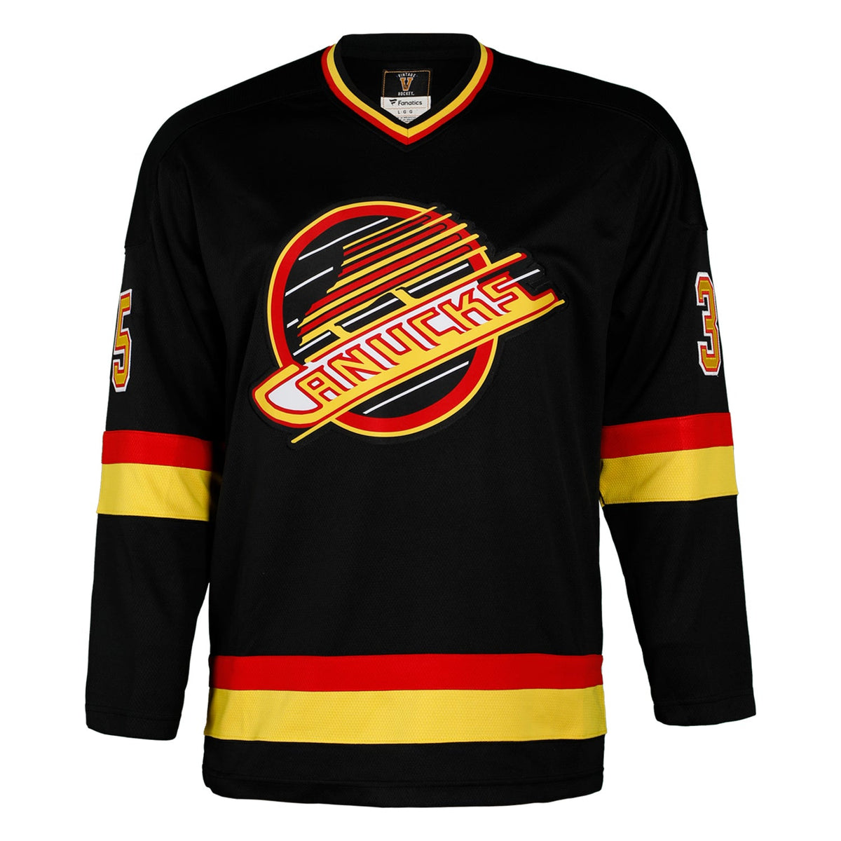 Richard Brodeur Signed Vancouver Canucks Black Fanatics Throwback Jersey product image 2, provided for visual reference and