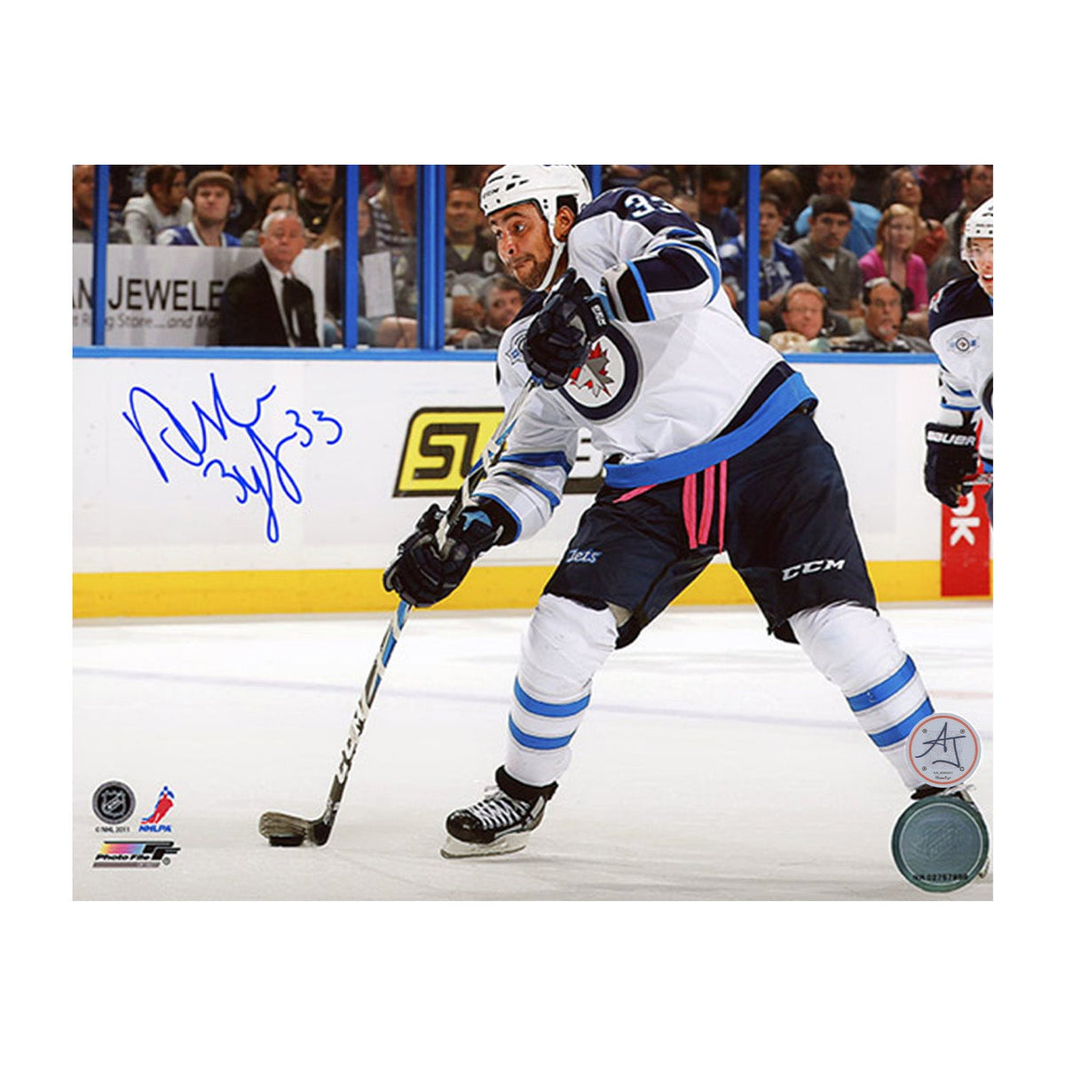 Dustin Byfuglien Autographed Winnipeg Jets Slapshot 8x10 Photo product image 1, provided for visual reference and product