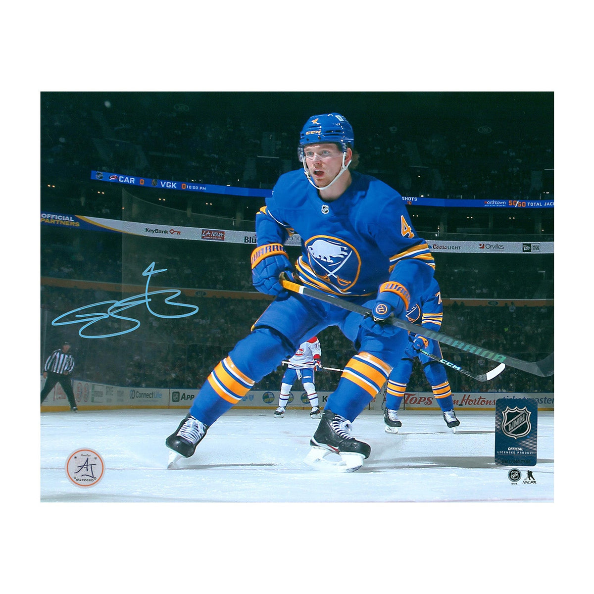 Bowen Byram Autographed Buffalo Sabres Hero Profile 8x10 Photo product image 1, provided for visual reference and product
