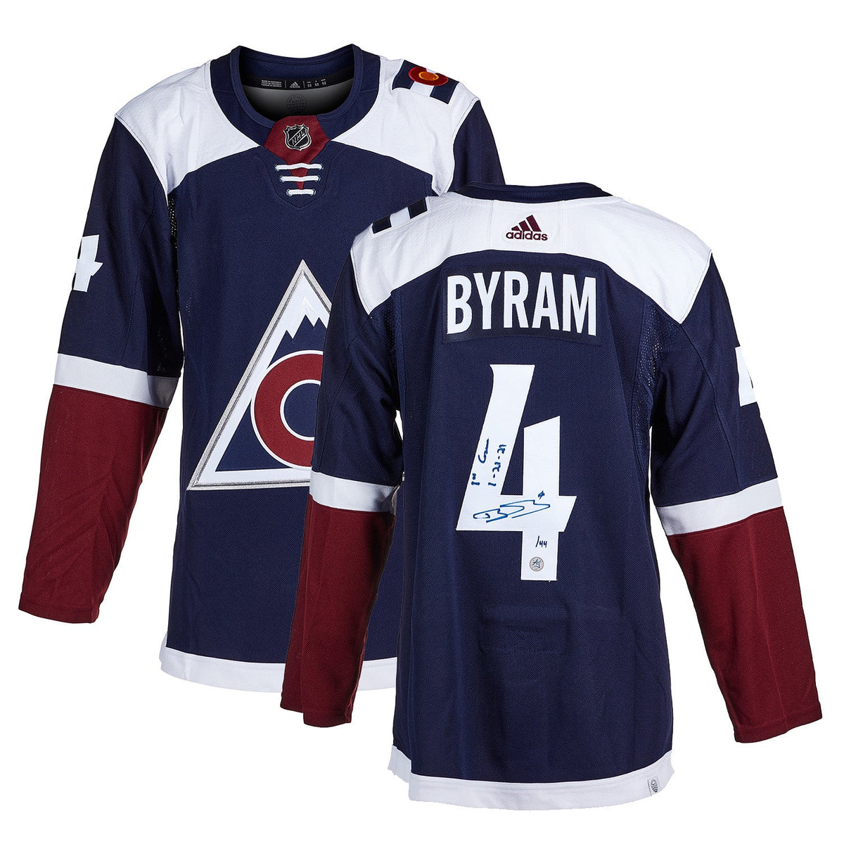 Bowen Byram Colorado Avalanche Signed & Dated 1st Game adidas Jersey #/44 product image 3, provided for visual reference and