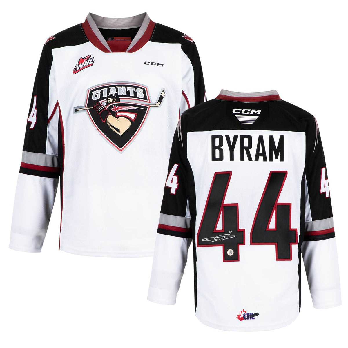 Bowen Byram Signed Vancouver Giants White CCM CHL Jersey product image 3, provided for visual reference and product detail